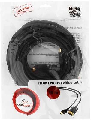 Кабель HDMI-DVI Cablexpert CC-HDMI-DVI-10MC, 19M/19M, single link, медь, позол.разъемы, экран, 10м, черный, пакет