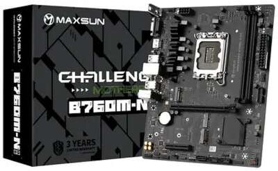 MAXSUN MS-Challenger B760M-N D5 V2 (Socket 1700, mATX, 2*DDR5, VGA/HDMI, 3*SATA3, 2*M.2, 1xPCI-E x16 /1xPCI-E x4, 4*USB 2.0,  2*USB 3.2 Gen1 , LAN 1*1G,  RTL)