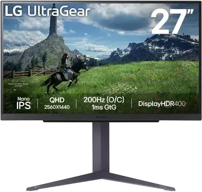 Монитор LG 27" UltraGear 27GS85Q-B черный IPS LED 16:9 HDMI матовая HAS 400cd 178гр/178гр 2560x1440 180Hz FreeSync DP 2K USB 6.2кг