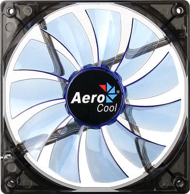 Вентилятор Aerocool Lightning 14см "Blue Edition" (синяя подсветка), 3+4 pin, 48 CFM, 1200 RPM, 22 dBA