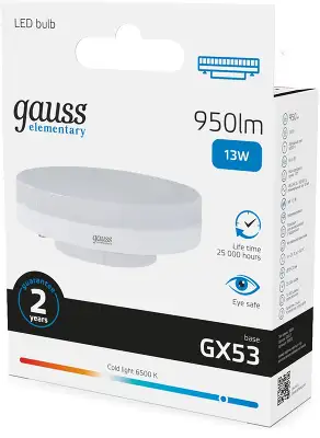 Лампа светодиодная Gauss Elementary 83833 13Вт цок.:GX53 таблетка 220B св.свеч.бел.хол. (упак.:10шт)