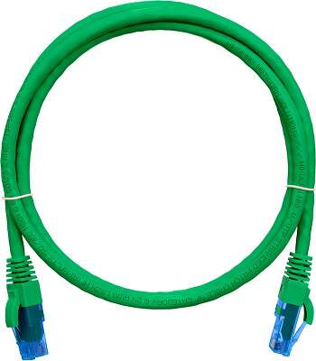 Коммутационный шнур NIKOMAX U/UTP 4 пары, Кат.6 (Класс E), 250МГц, 2хRJ45/8P8C, T568B, заливной, с защитой защелки, многожильный, BC (чистая медь), 24AWG (7х0,205мм), полимерный материал, исполнение кабельного изделия нг(А)-HF, зеленый, 5м