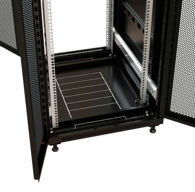Шкаф коммутационный WRline (WR-TT-2266-DD-RAL9004) напольный 22U 600x600мм пер.дв.перфор.2ств. задн.дв.перфор.2-хст. 2 бок.пан. направл.под винты 800кг черный 510мм 1166мм IP20 сталь