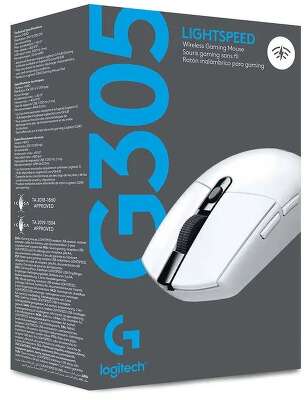 Мышь игровая Logitech G305 Lightspeed White |910-005291| белая, 200-12000dpi, беспроводная 2.4GHz, |910-005291| USB приемник LIGHTSPEED™, 5 программируемых кнопок, под обе руки