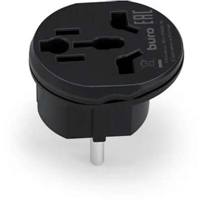 Адаптер-переходник Buro  BU-PA01-B (1 розетка) черный (пакет ПЭ) {1844152} {переходник для Apple универсальный}