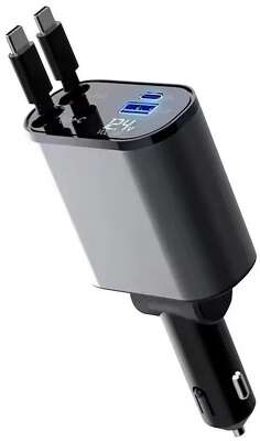 Автомобильная зарядка в прикуриватель SmartiNext 4в1, 2 кабеля Type-C, черный АPC-XH-X11 Встроенные кабели с автоскруткой: Type-C: 2 шт., длина кабелей: 80 см, Дисплей: Да, Порты 2 USB : Type-C, Type-A, Корпус: Алюминиевый, Быстрая зарядка: Да, PD: 20 Вт,