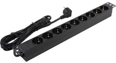 Exegate EX280851RUS Блок розеток ExeGate ServerPro PDU-19H905 Al-9S-EU3, 19",1U,алюм, 9Schuko, евровилка, 3м