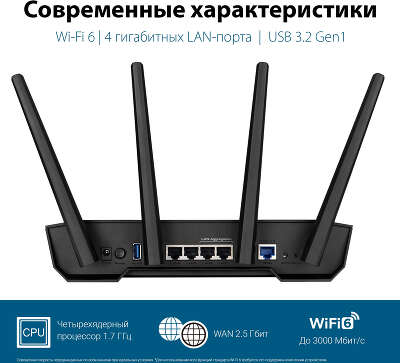 Wi-Fi роутер ASUS TUF Gaming AX3000, 802.11a/b/g/n/ac/ax, 2.4 / 5 ГГц