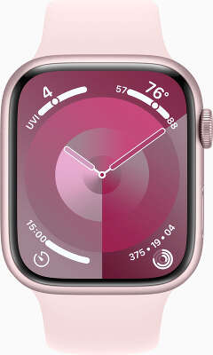 Смарт-часы Apple Watch Series 9 A2980 45мм OLED корп.розовый Sport Band рем.светло-розовый разм.брасл.:140-190мм (MR9T3LL/A)