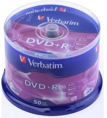 Verbatim  Диски DVD+R  4.7Gb 16-х , 50 шт, Cake Box (43550)