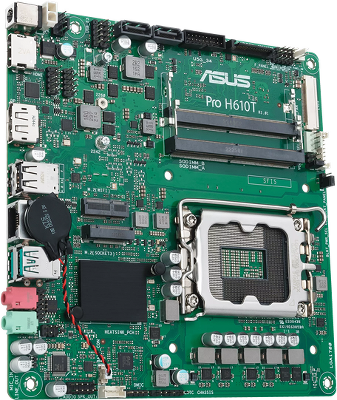 Материнская плата ASUS PRO H610T-CSM, LGA1700, H610, 2*DDR5, 2*SATA, 1*M.2, 2*USB 3.2, 2*USB 2.0, DP+HDMI, mITX; 90MB1G60-M0EAYC