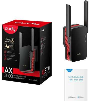 Маршрутизатор CUDY AX3000 WiFi 6 Mesh Repeater , AP mode, Chipset MediaTek, Cudy Mesh Support, 2402Mbps at 5GHz + 574Mbps at 2.4GHz, 802.11ax/ac/a/b/g/n, 1 Gigabit Ethernet Port, WPS button, Intelligent Signal Light, WPA3, LED control
