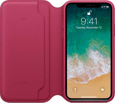 Кожаный чехол для iPhone X Apple Leather Folio, Berry [MQRX2ZM/A]