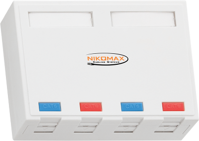 Корпус настенной розетки NIKOMAX, 4 порта, под модули-вставки типа Keystone, со шторками, белый