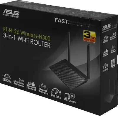 Роутер беспроводной Asus RT-N12E N300 10/100BASE-TX черный