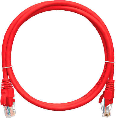 Коммутационный шнур NIKOMAX U/UTP 4 пары, Кат.5е (Класс D), 100МГц, 2хRJ45/8P8C, T568B, заливной, с защитой защелки, многожильный, BC (чистая медь), 24AWG (7х0,205мм), полимерный материал, исполнение кабельного изделия нг(А)-HF, красный, 1м