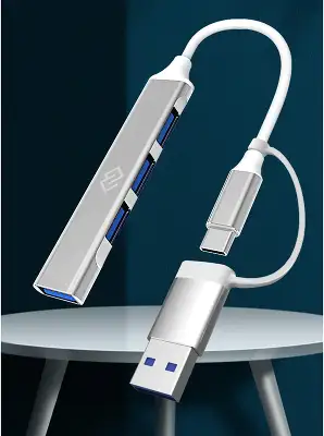 Разветвитель USB-C + USB-A Digma DHUB-4USB-AC-3.0 4порт. серебристый