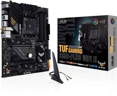 ASUS TUF GAMING B550-PLUS WIFI II (Socket AM4, ATX, 4xDDR4(128GB), DP/HDMI, 1xPCIe 4.0x16/1xPCIe 3.0x16/3xPCIe 3.0, 1xLAN (2.5GbE), Wi-Fi, BT, 6xSATA 6Gb/s, 2xM.2, 1xType-C 5xUSB 3.2, 2xUSB 2.0)
