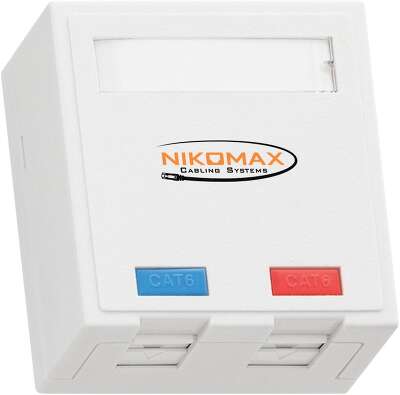 Корпус настенной розетки NIKOMAX, 2 порта, под модули-вставки типа Keystone, со шторками, белый