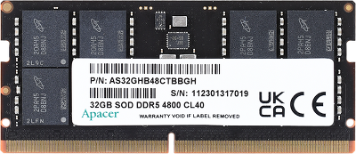 Оперативная память Apacer DDR5 32GB 4800MHz SO-DIMM (PC5-38400) CL40 1.1V (Retail) 2048*8 3 years (AS32GHB48CTBBGH/FS.32G2A.PTH)