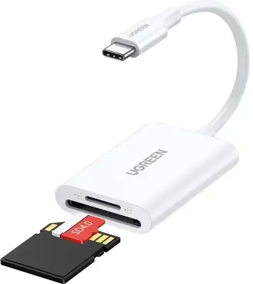 Кардридер многофункциональный UGREEN CM265 (35506) USB-C to SD+TF 3.0 Multifunction Card Reader. Цвет: белый