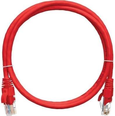 Коммутационный шнур NIKOMAX U/UTP 4 пары, Кат.5е (Класс D), 100МГц, 2хRJ45/8P8C, T568B, заливной, с защитой защелки, многожильный, BC (чистая медь), 24AWG (7х0,205мм), полимерный материал, исполнение кабельного изделия нг(А)-HF, красный, 3м