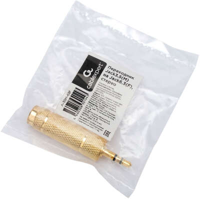Аудио переходник Cablexpert A-63M-35F, Jack6.3(M) на Jack3.5(F) стерео, цвет золотой, пакет