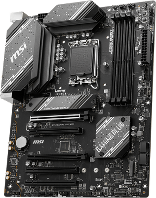 Материнская плата MSI B760 GAMING PLUS WIFI DDR5 S1700, B760, 4xDDR5 DIMM, 2PCI-Ex16, 4SATA3, 7.1-ch, 2.5GLAN, 7 USB 3.2, 2 USB Type-C, HDMI, DP, mATX RTL