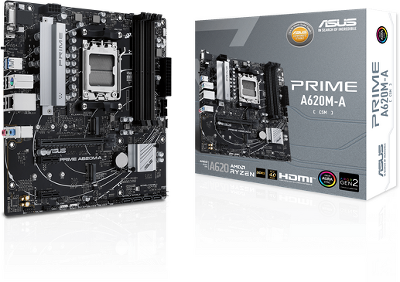 Материнская плата ASUS PRIME A620M-A-CSM, AM5, A620, 4*DDR5, 4*SATA, 2*M.2, 2*USB 3.2, 4*USB 2.0, 2*PCIx16, 2*PCIx1, DP+VGA+HDMI, mATX; 90MB1F10-M0EAYC