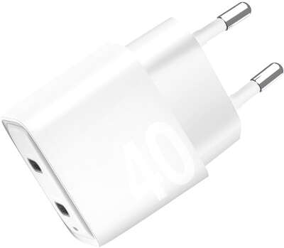 Зарядное устройство EnergEA Ampcharge Gan40+, 2xUSB-C PDl 40W, White [CHR-AC-GAN40EU]