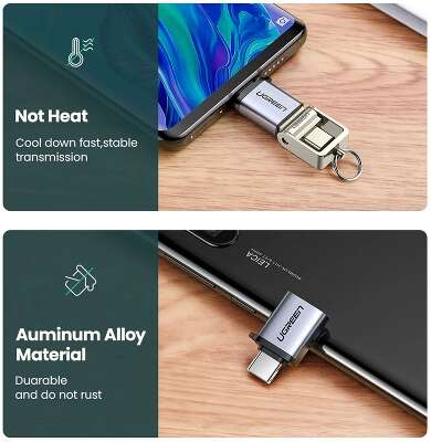 Адаптер переходник UGREEN US270 (50283) Type C to USB 3.0 A, серый космос