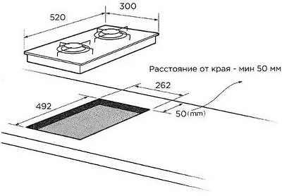 Газовая варочная поверхность Midea/ Газовая варочная поверхность Домино, ширина 30 см, 2 газовые конфорки Defendi, 1 конфорка повышенной мощности WOK 3,3 кВт с тремя рядами пламени, фронтальные поворотные регуляторы, электроподжиг, газ-контроль каждой кон