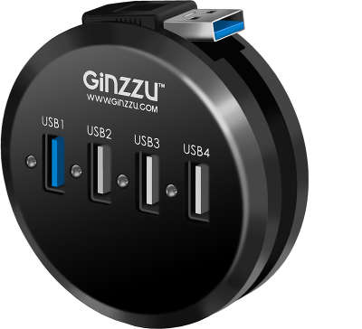 Концентратор Ginzzu [GR-314UB] 4 USB порта: 1xUSB 3.0 + 3xUSB 2.0
