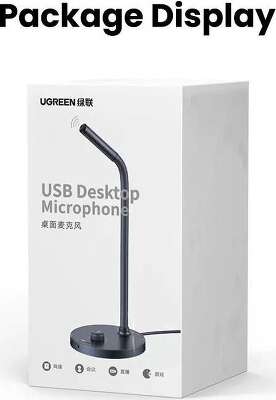 Микрофон с USB настольный UGREEN CM564 (90416) Desktop USB Microphone без шумоподавления. Цвет: черный