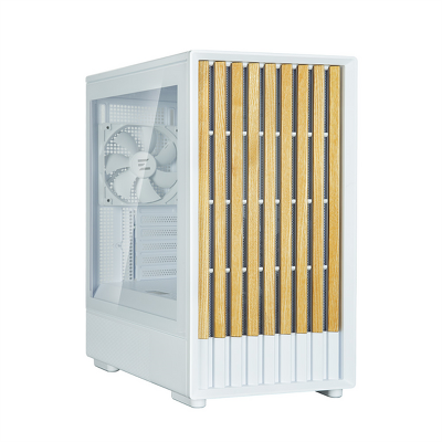 корпус ZALMAN P10 NAMU, MATX, WHITE, WINDOW, FRONT COVER WALNUT, 2x3.5", 3x2.5", 1xUSB TYPE-C, 1xUSB3.0, FRONT 2x120mm, REAR 1x120mm ARGB