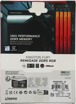 Память DDR5 48GB 6000MHz Kingston KF560C32RSA-48 Fury Renegade Silver RGB RTL Gaming PC5-48000 CL32 DIMM UDIMM 288-pin 1.35В single rank с радиатором Ret