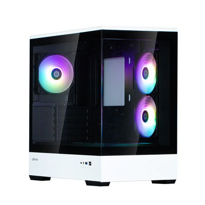 Корпус ZALMAN P30 BW, MATX, BLACK/WHITE, WINDOW, 2x3.5", 3x2.5", 1xUSB TYPE-C, 1xUSB3.0, SIDE 2x120mm ARGB, REAR 1x120mm ARGB