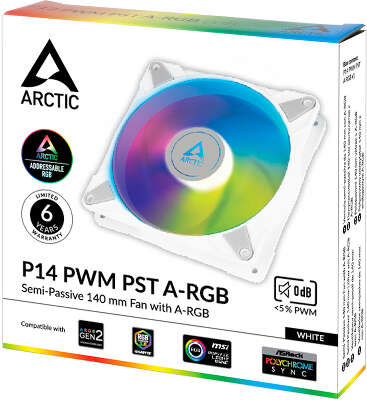 Вентилятор Arctic Cooling P14 PWM PST A-RGB, 140 мм, 1900rpm, 4 Pin PWM + 4-1 Pin ARGB (5V LED), 1шт
