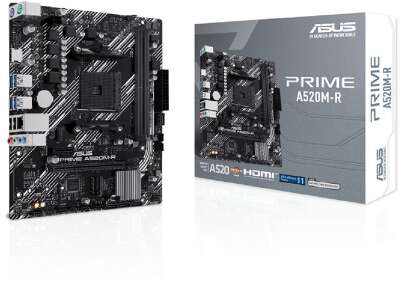 ASUS PRIME A520M-R (Socket AM4, mATX, 2xDDR4(64GB), HDMI 2.1, 1xPCIe 3.0x16/1xPCIe 3.0, 1xLAN, 4xSATA 6Gb/s, 1xM.2, 4xUSB 3.2, 2xUSB 2.0, 2xPS/2)