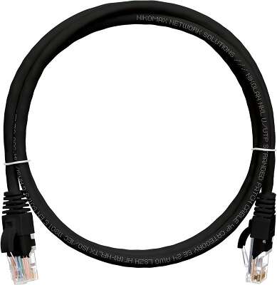 Коммутационный шнур NIKOMAX U/UTP 4 пары, Кат.5е (Класс D), 100МГц, 2хRJ45/8P8C, T568B, заливной, с защитой защелки, многожильный, BC (чистая медь), 24AWG (7х0,205мм), полимерный материал, исполнение кабельного изделия нг(А)-HF, черный, 1,5м