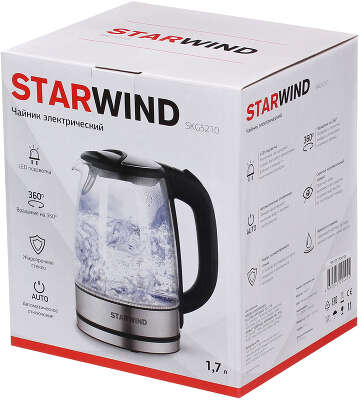 Чайник электрический Starwind SKG5210 1.7л. 2200Вт черный/серебристый корпус: стекло/металл/пластик