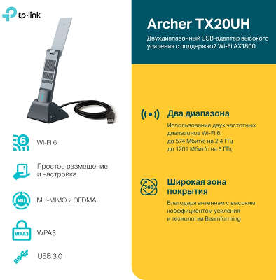 Адаптер Wi-Fi TP-LINK TX20UH, 802.11a/b/g/n/ac/ax, 2.4 / 5 ГГц