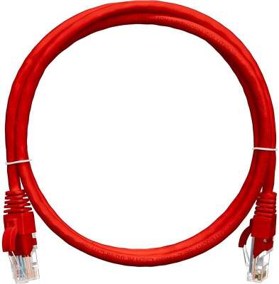 Коммутационный шнур NIKOMAX U/UTP 4 пары, Кат.5е (Класс D), 100МГц, 2хRJ45/8P8C, T568B, заливной, с защитой защелки, многожильный, BC (чистая медь), 24AWG (7х0,205мм), полимерный материал, исполнение кабельного изделия нг(А)-HF, красный, 0,15м