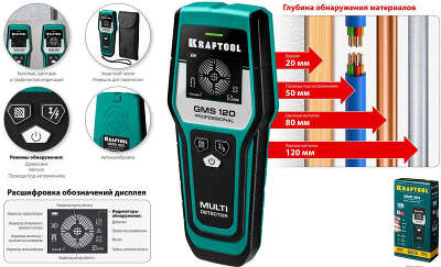 Детектор проводки Kraftool GMS 120 зеленый/черный (45298)