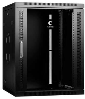 Cabeus SH-05F-15U60/60-R-BK Шкаф телекоммуникационный настенный разобранный 19" 15U 600x600x769mm (ШхГхВ) дверь стекло, цвет черный (RAL 9004)