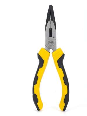 Удлиненные плоскогубцы с изогнутыми губками Deli DL2306 160мм, угол загиба губок 30°, сталь CrV, двухкомпонентная ручка
