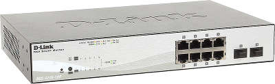 Коммутатор D-Link DGS-1210-10P/C1A настраиваемый Web Smart с 8 портами 10/100/1000Base-T и 2 портами 1000Base-