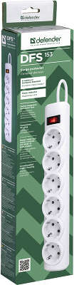 Сетевой фильтр Defender DFS 153 3 м, белый, 6 розеток/ Surge Protector Defender DFS 153 3m, white, 6 outlets