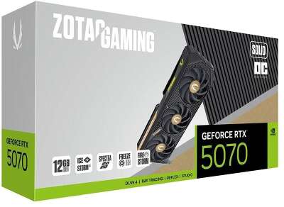 Видеокарта Zotac RTX5070 SOLID OC 12GB GDDR7 192bit 3xDP HDMI 3FAN PREMIUM PACK