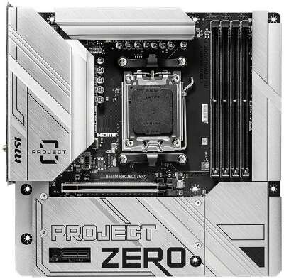 Материнская плата MSI B650M PROJECT ZERO B650, AM5, 4*DDR5, 1*PCIEx16, 1*PCIEx1, 2*M.2, 3*TypeC, 3*USB3.2Gen2, 4*USB3.2Gen1, 6*USB2.0, 4*SATA3.0, 2.5G, DP, HDMI, M-ATX, RTL